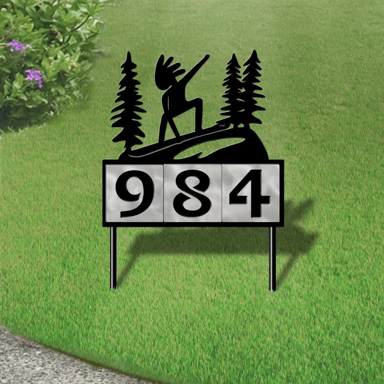 610173 - Shredding Kokopelli Design 3-Digit Horizontal 6-inch Tile Outdoor House Numbers Yard Sign