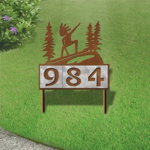 610173 - Shredding Kokopelli Design 3-Digit Horizontal 6-inch Tile Outdoor House Numbers Yard Sign