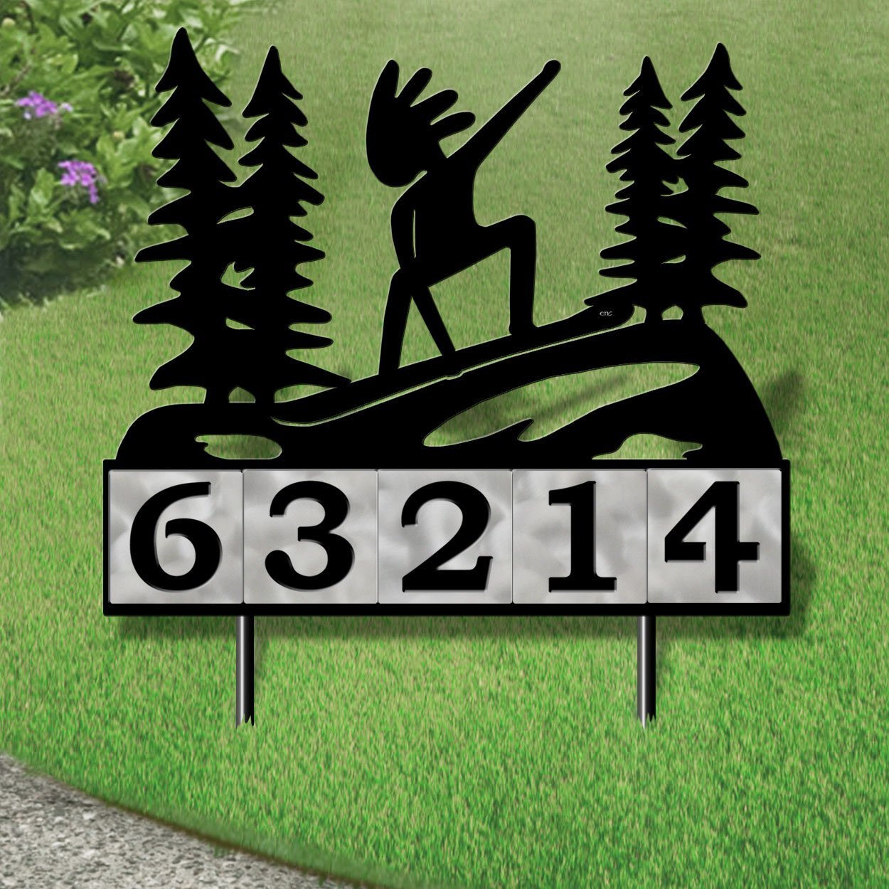 610175 - Shredding Kokopelli Design 5-Digit Horizontal 6-inch Tile Outdoor House Numbers Yard Sign