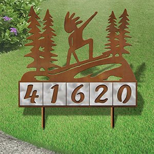 610175 - Shredding Kokopelli Design 5-Digit Horizontal 6-inch Tile Outdoor House Numbers Yard Sign