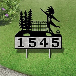 610184 - Kokopelli Lone Soccer Player Design 4-Digit Horizontal 6-inch Tile Outdoor House Numbers Yard Sign