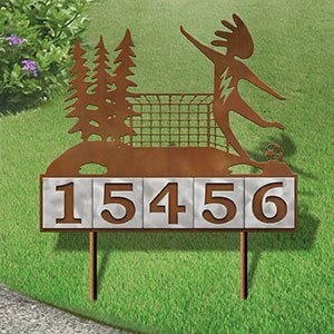 610185 - Kokopelli Lone Soccer Player Design 5-Digit Horizontal 6-inch Tile Outdoor House Numbers Yard Sign