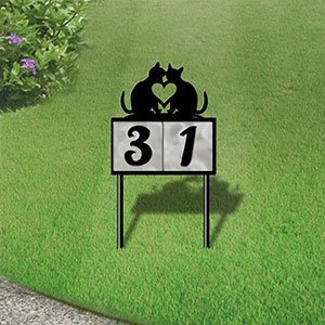 610202 - Two Cats in Love Design 2-Digit Horizontal 6-inch Tile Outdoor House Numbers Yard Sign