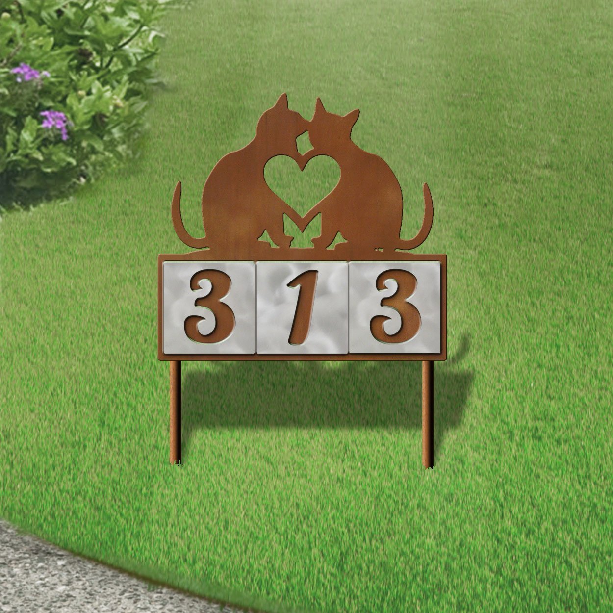 610203 - Love Cats 3-Digit Horizontal 6in Tiles Yard Sign