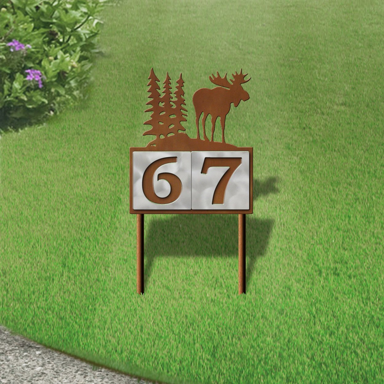 610212 - Moose in the Woods Design 2-Digit Horizontal 6-inch Tile Outdoor House Numbers Yard Sign