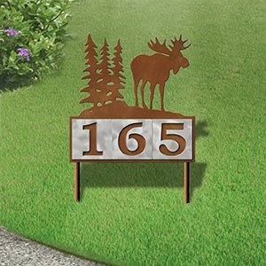 610213 - Moose in the Woods Design 3-Digit Horizontal 6-inch Tile Outdoor House Numbers Yard Sign