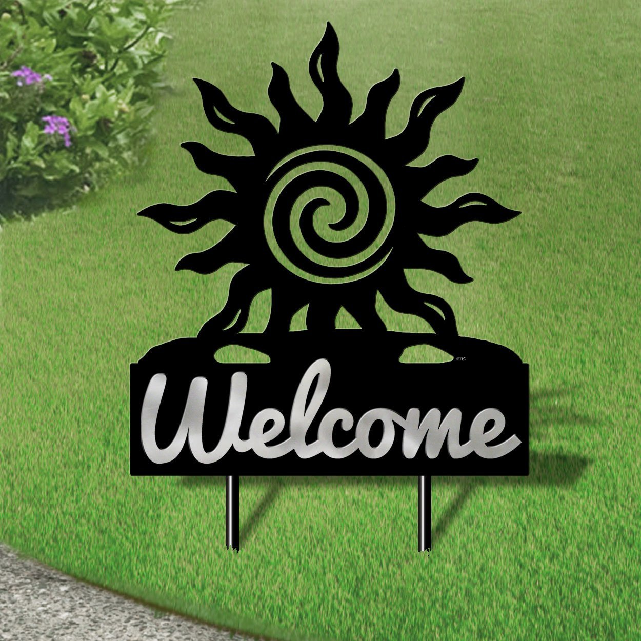 610228 - Large 25in Wide Spiral Sunset Design Horizontal Metal Welcome Yard Sign