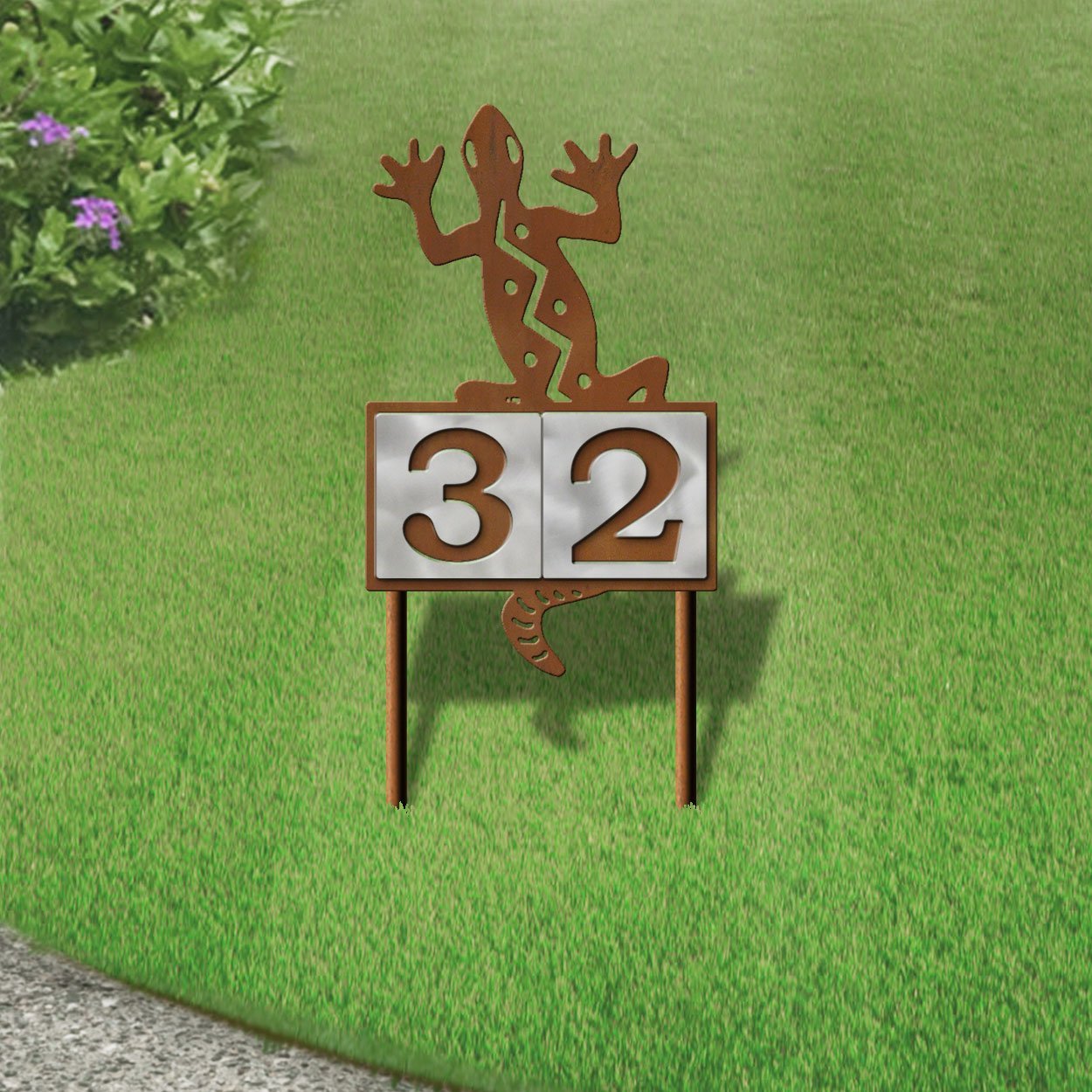 610232 - S-Shaped Southwest Lizard Design 2-Digit Horizontal 6-inch Tile Outdoor House Numbers Yard Sign