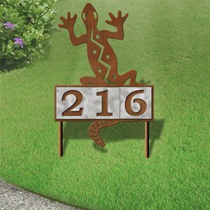 610233 - S-Shaped Southwest Lizard Design 3-Digit Horizontal 6-inch Tile Outdoor House Numbers Yard Sign