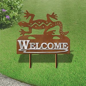 610238 - Large 25in Wide S-Shaped Southwest Lizard Design Horizontal Metal Welcome Yard Sign