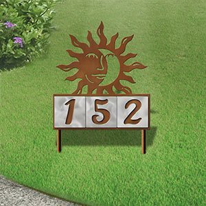610243 - Happy Sun-Moon Design 3-Digit Horizontal 6-inch Tile Outdoor House Numbers Yard Sign