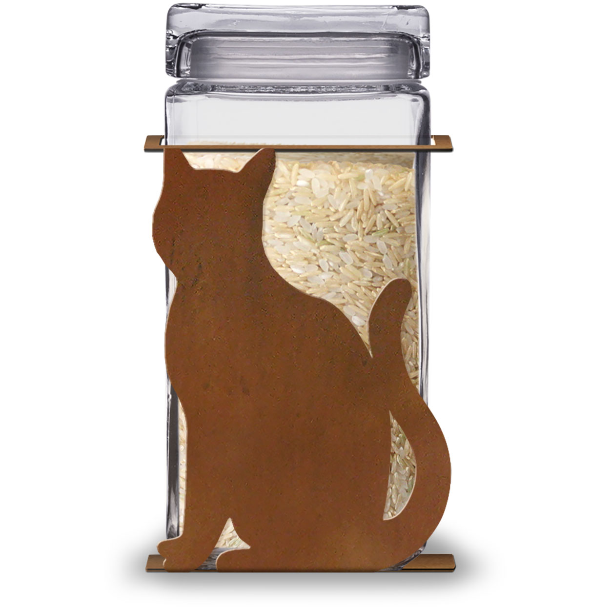 620013R - Sitting Cat 2-Quart Glass and Metal Canister in Rust Patina