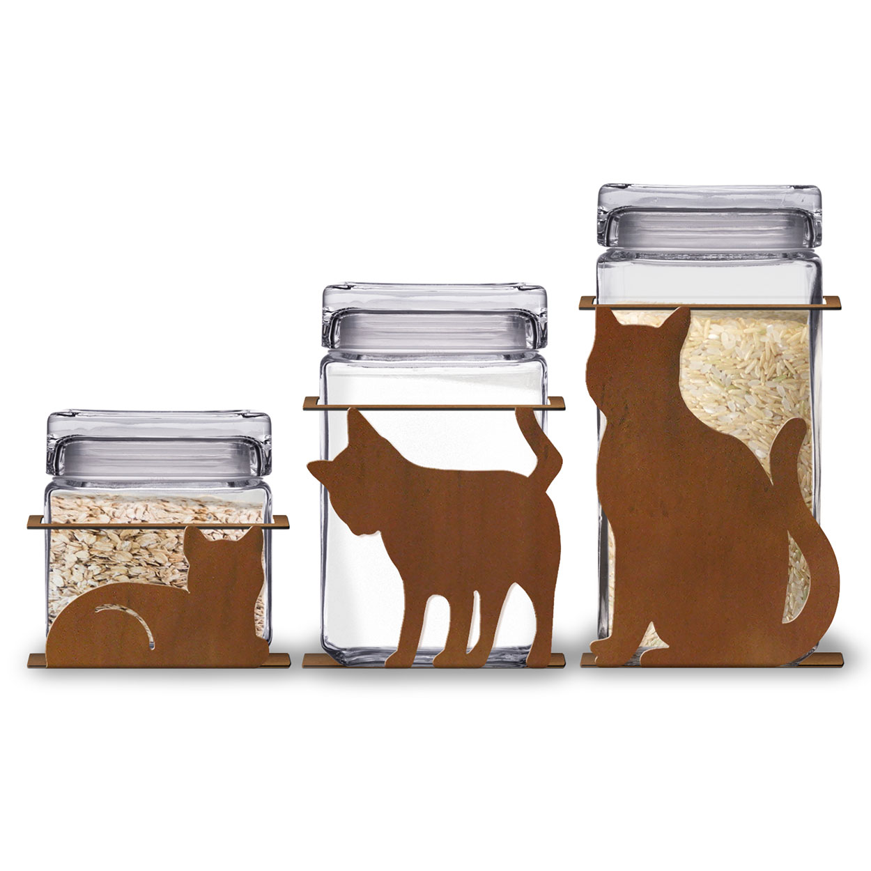 620017R - Cats 3-Piece Kitchen Canister Set in Rust Patina