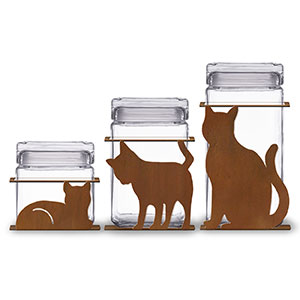 620017R - Cats 3-Piece Kitchen Canister Set in Rust Patina