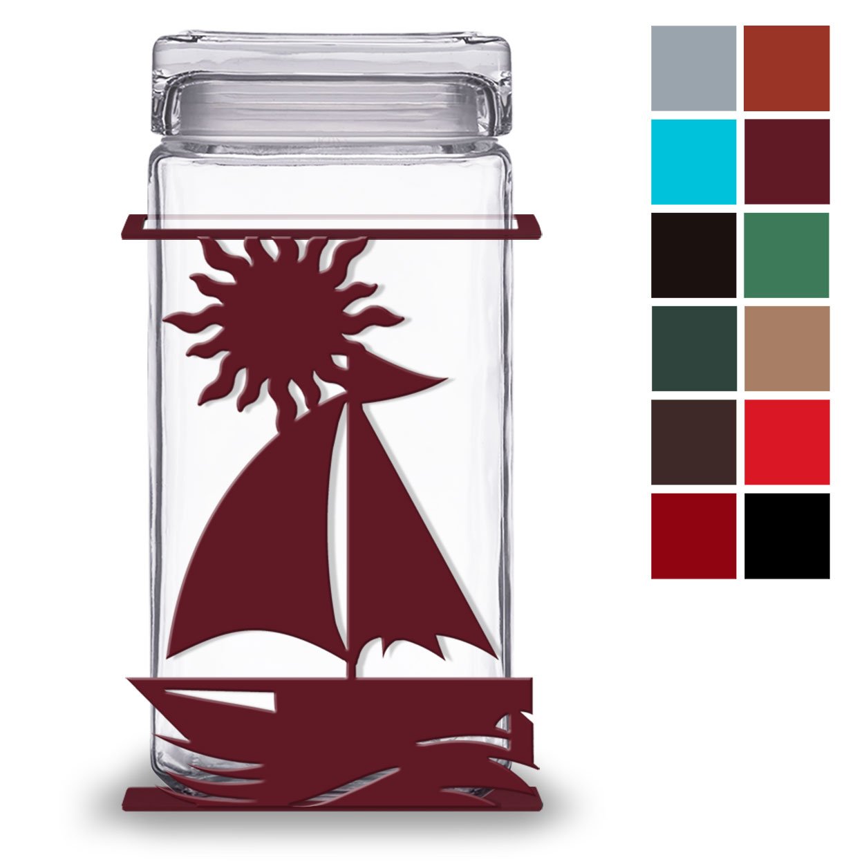 620043 - Sailboat 2-Quart Glass and Metal Kitchen Canister - Choose Color