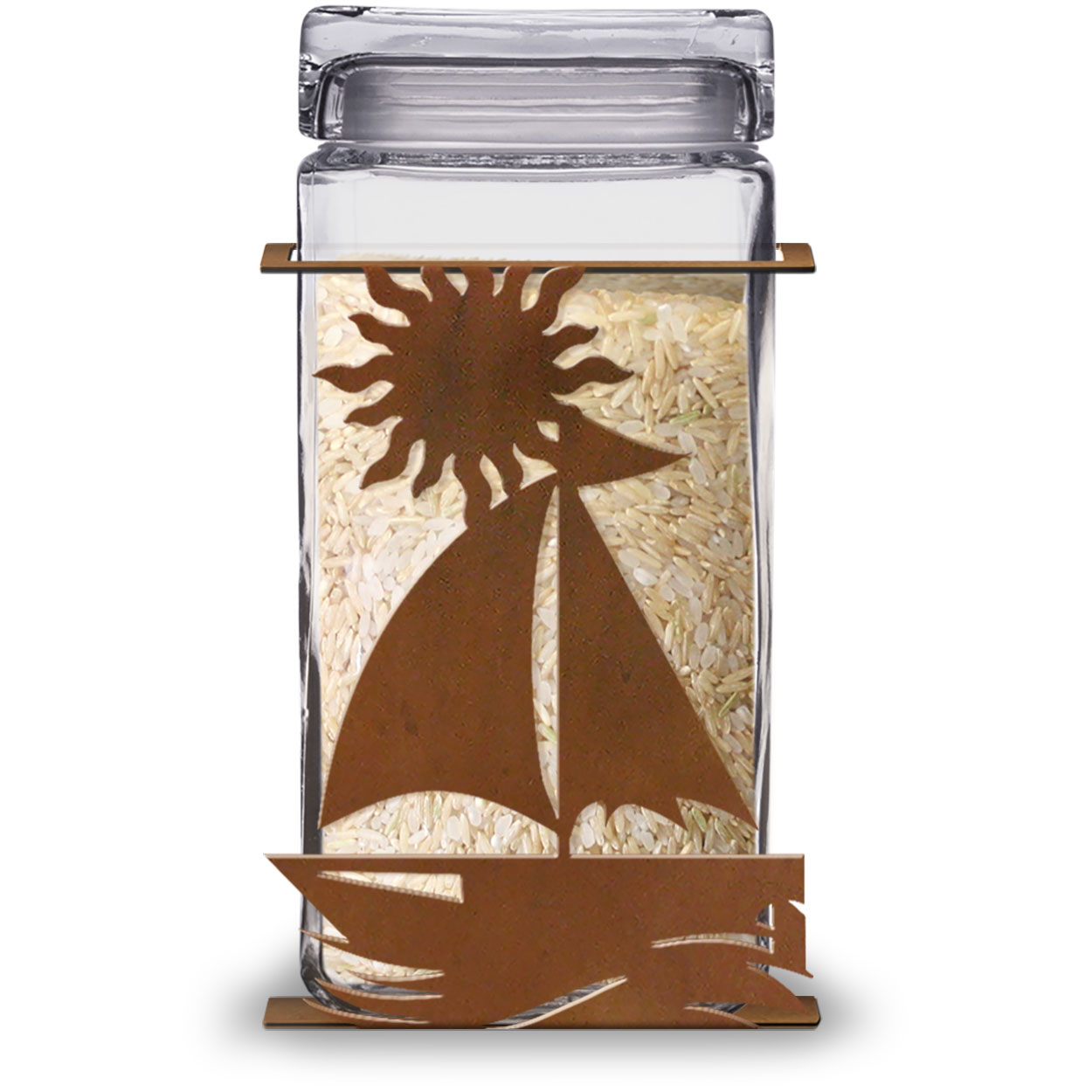 620043R - Sailboat 2-Quart Glass and Metal Canister in Rust Patina