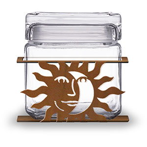 620051R - Sun Face Eclipse 1-Quart Glass and Rusted Metal Canister