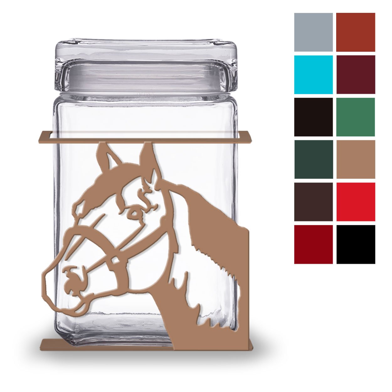 620062 - Horse 1.5-Quart Glass and Metal Kitchen Canister - Choose Color