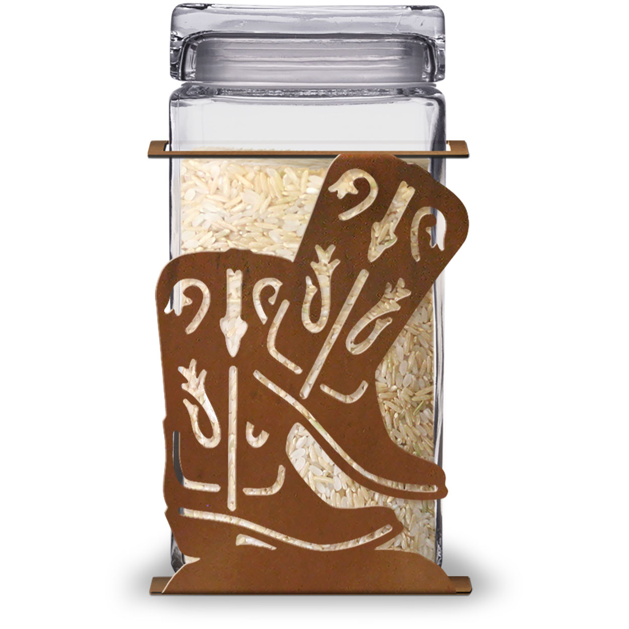 620063R - Cowboy Boots 2-Quart Glass and Rusted Metal Canister