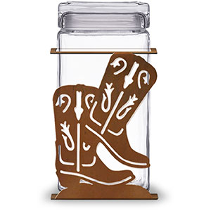 620063R - Cowboy Boots 2-Quart Glass and Rusted Metal Canister