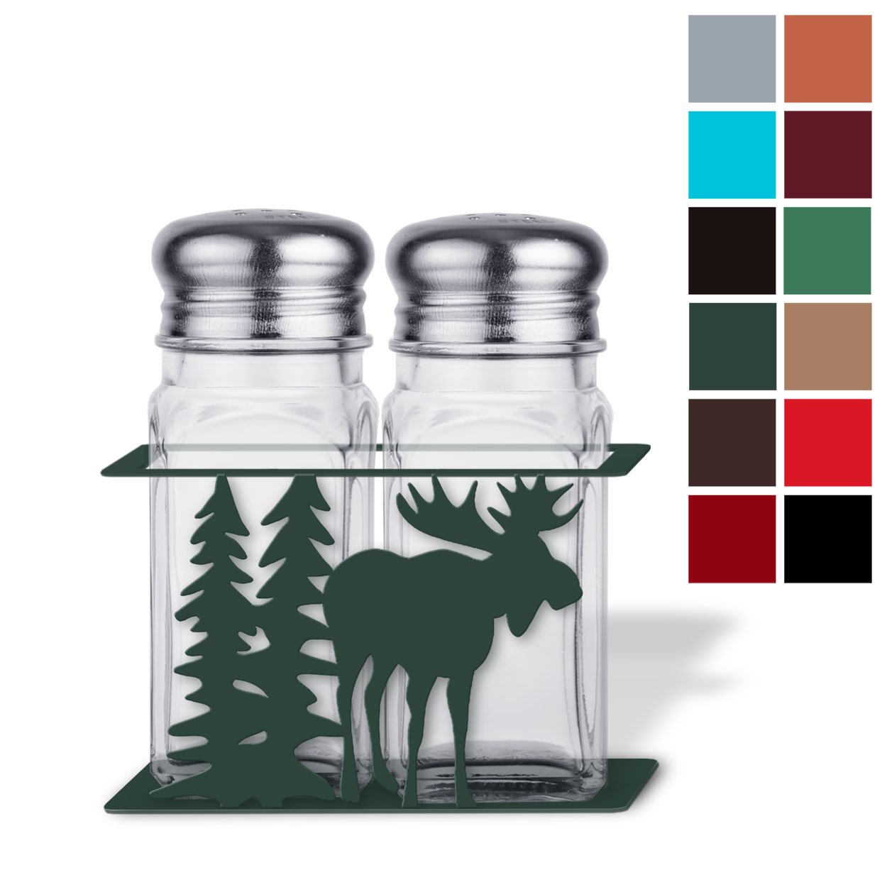 621316 - Moose and Trees Metal Salt and Pepper Shaker Set - Choose Color