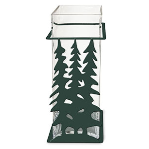 621507 - Trees 12in Tall Metal and Glass Square Vase