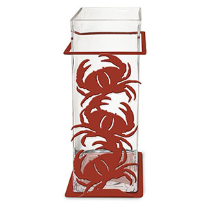 621508 - Crabs 12in Tall Metal and Glass Square Vase