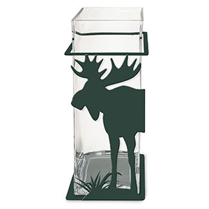 621514 - Moose 12in Tall Metal and Glass Square Vase