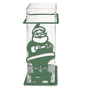 621561 - Holiday Santa Claus 12in Square Glass Vase with Metal Holder