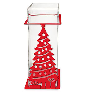 621562 - Christmas Tree 12in Square Glass Vase with Metal Holder