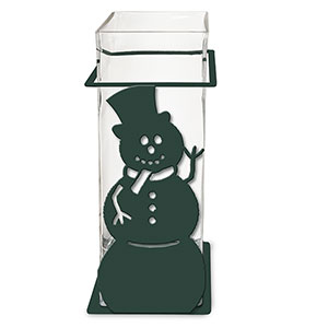 621564 - Top Hat Snowman 12in Square Glass Vase with Metal Holder