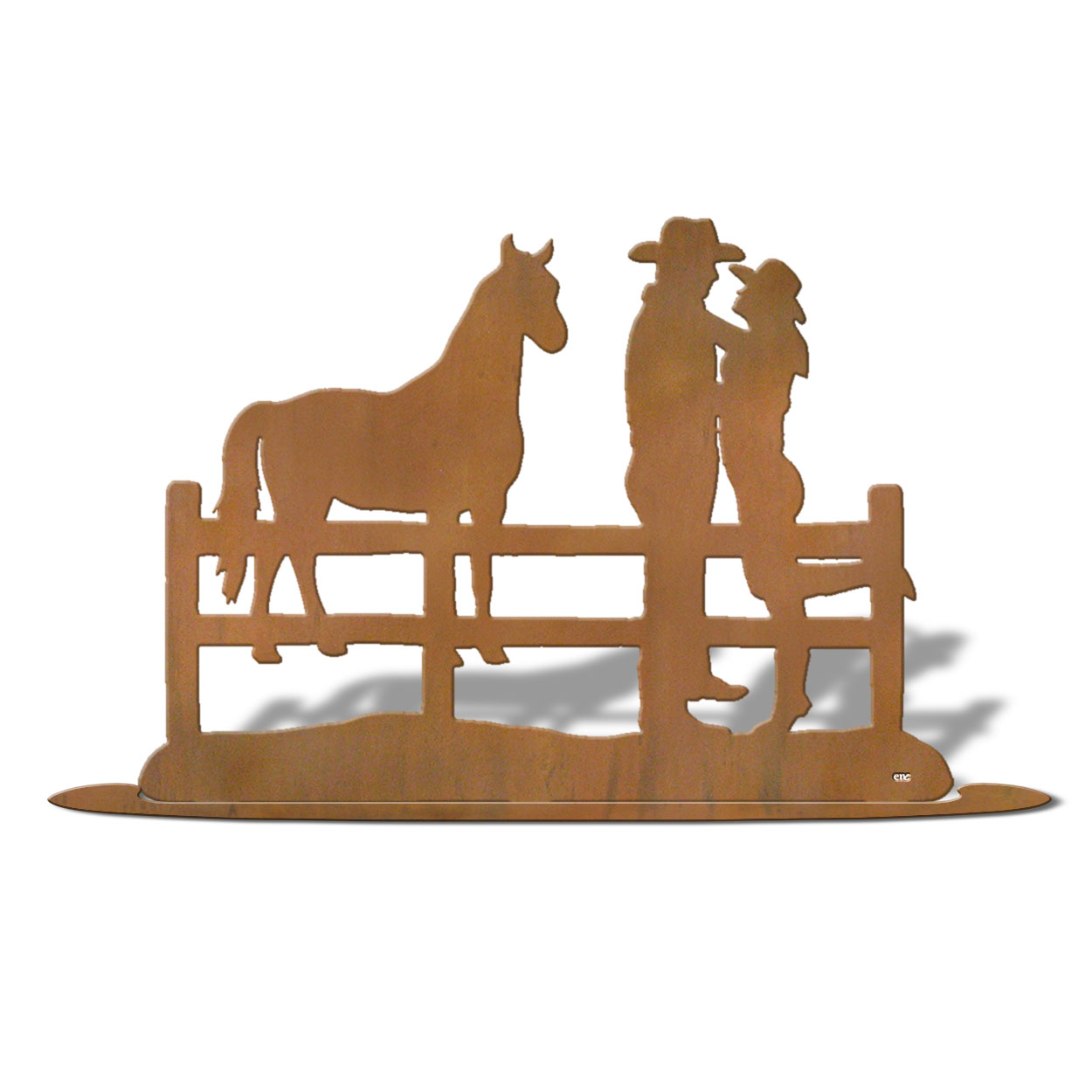 623010r - Tabletop Art - 19in x 14in - Cowboy Lovers - Rust Patina