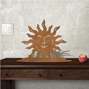 623015r - Tabletop Art - 18in x 17in - Happy Sun - Rust Patina
