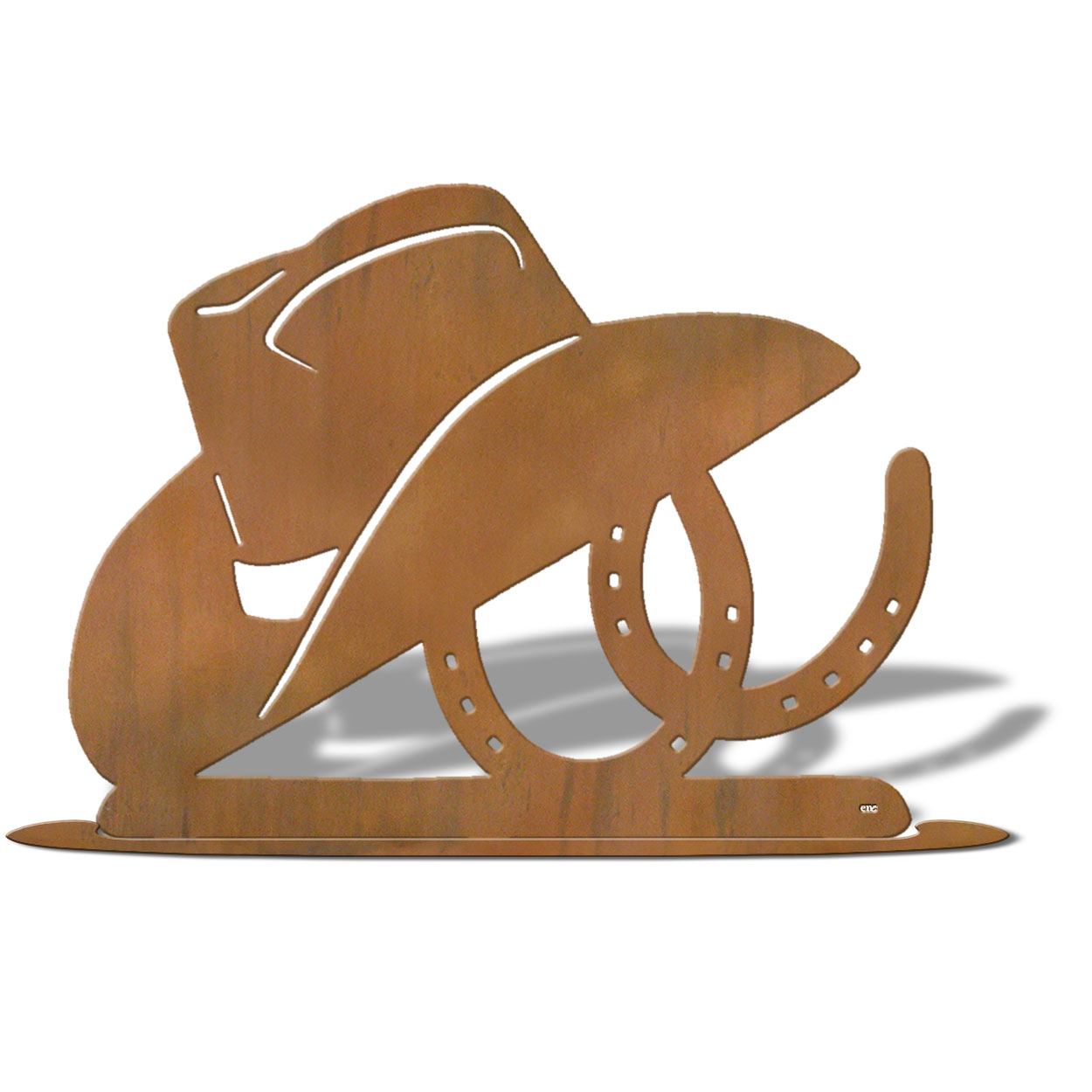 623016r - Tabletop Art - 24in x 16in - Hat Horseshoes - Rust Patina