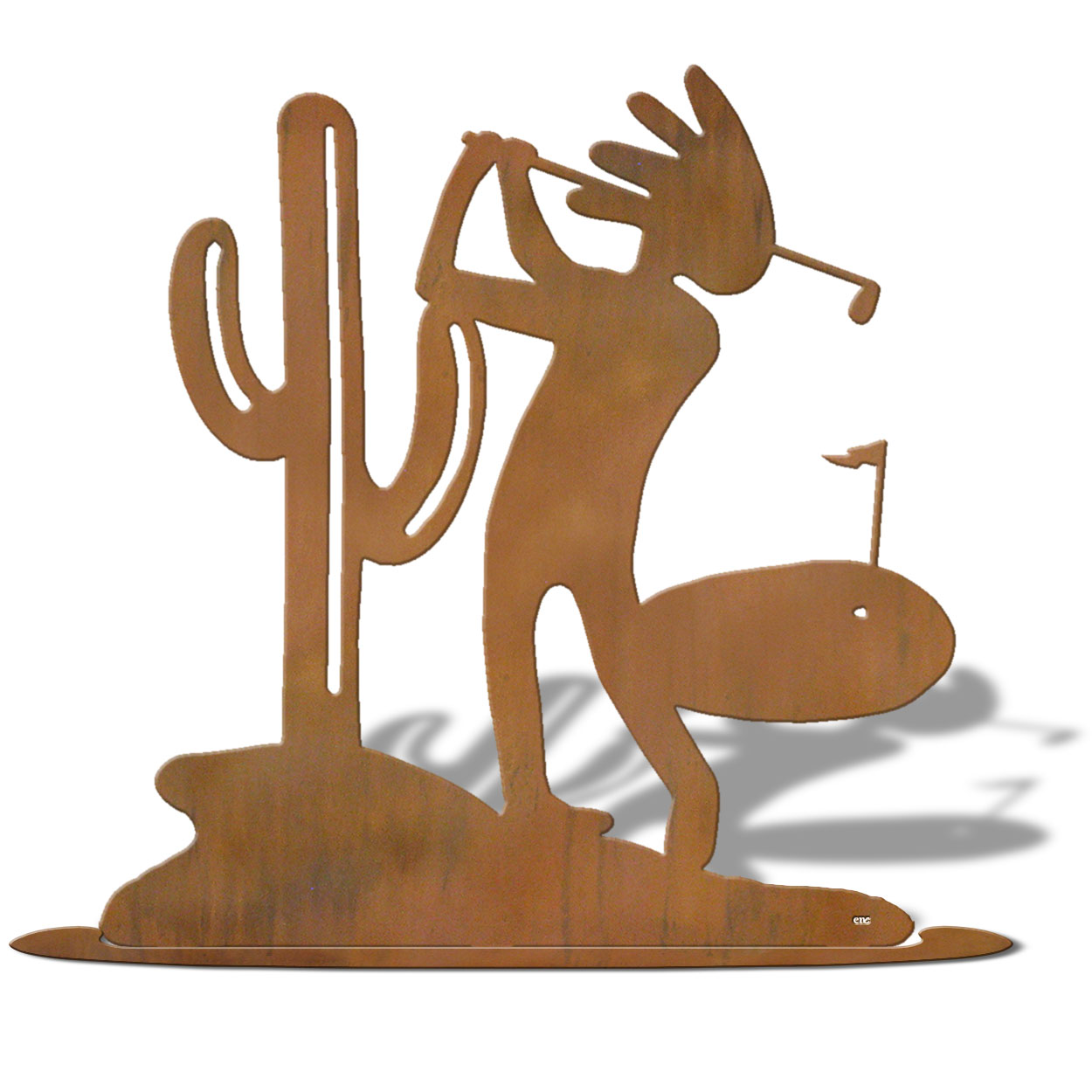 623019r - Tabletop Art - 19in x 19in - Golfer Cactus - Rust Patina