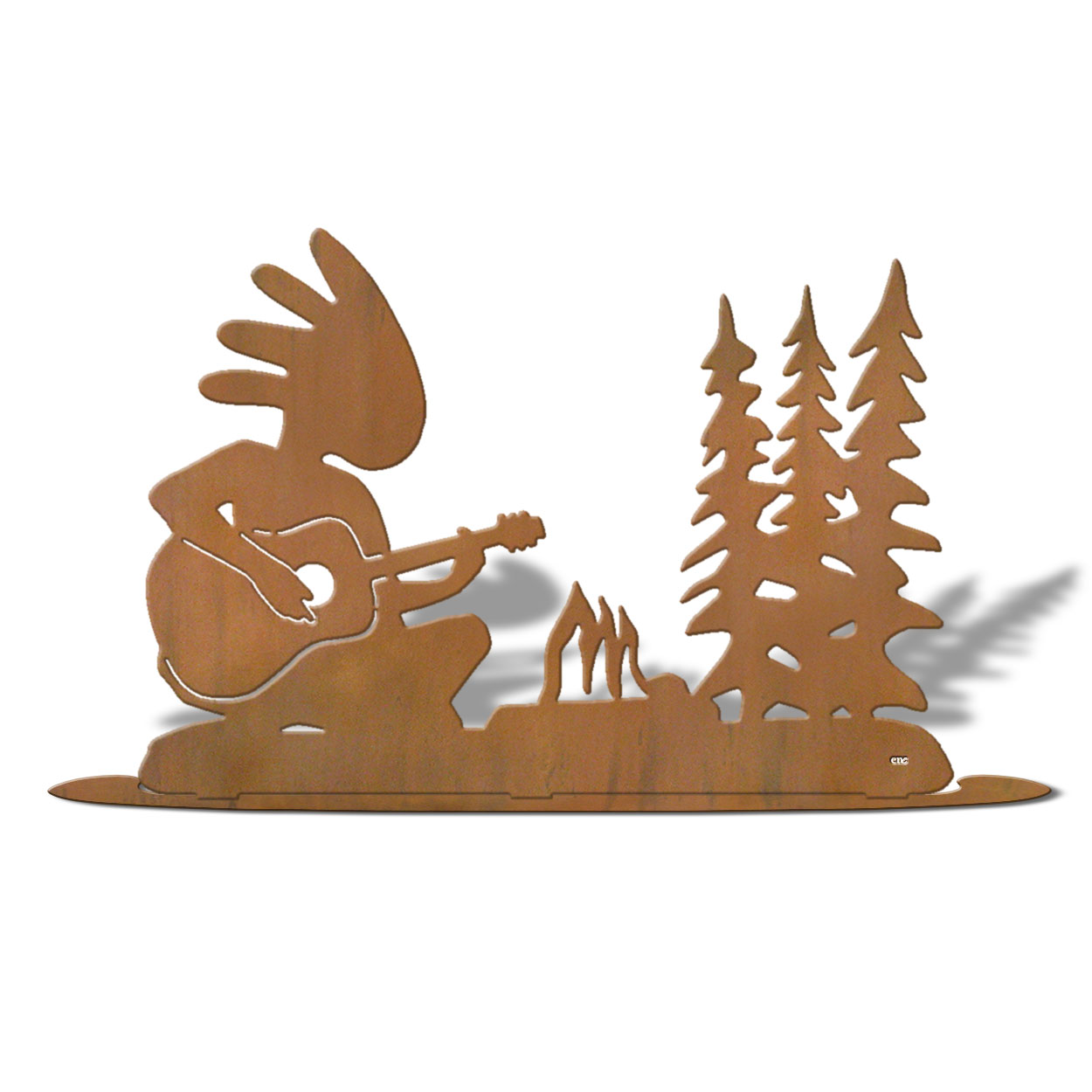 623022r - Tabletop Art - 20in x 14in - Trees Camper - Rust Patina