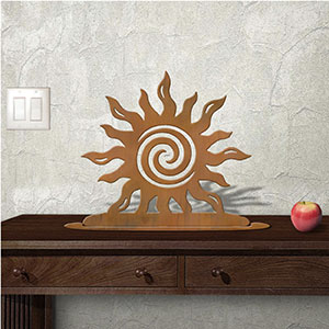 623039r - Tabletop Art - 18in x 17in - Spiral Sun - Rust Patina