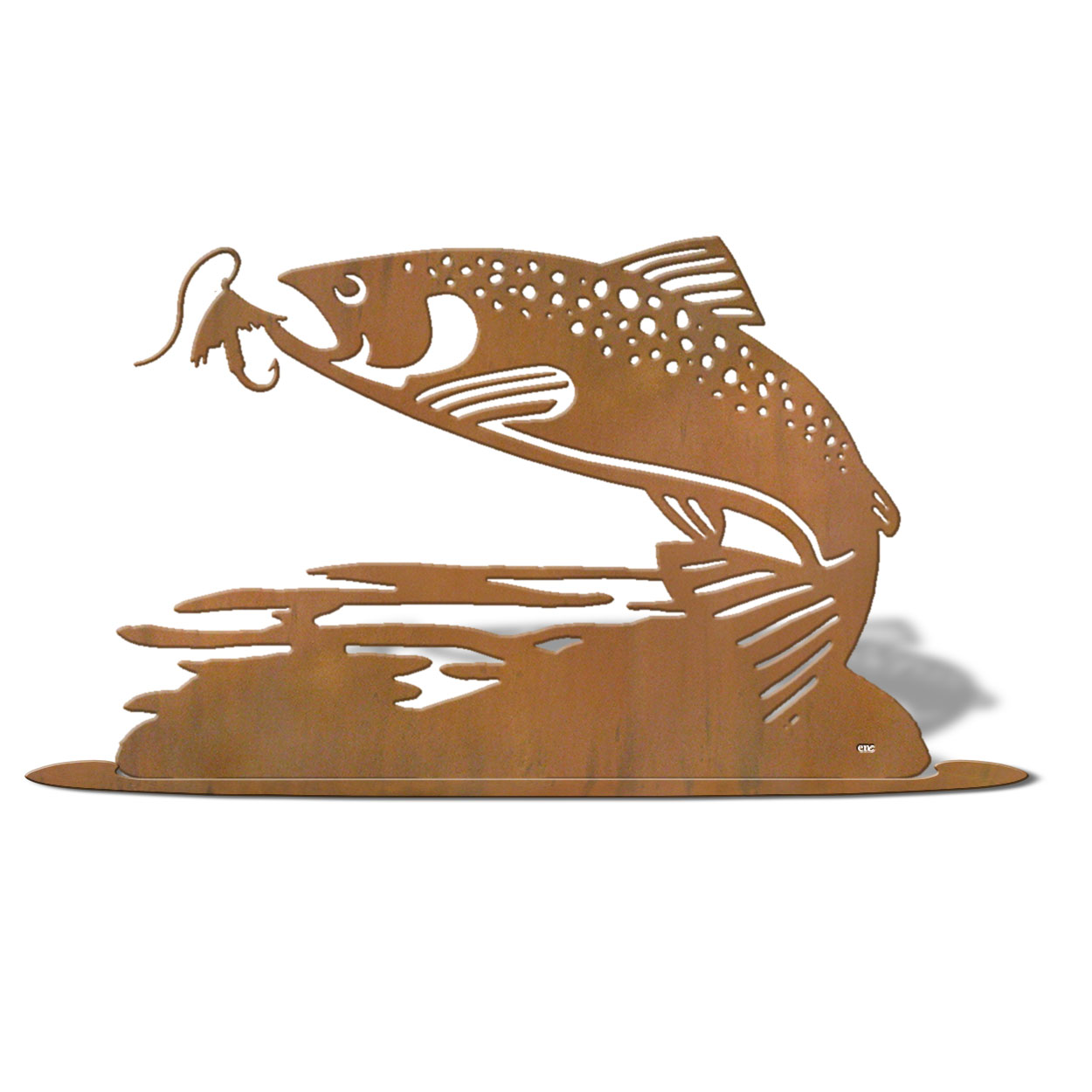 623042r - Tabletop Art - 20in x 13in - Trout Fishing - Rust Patina