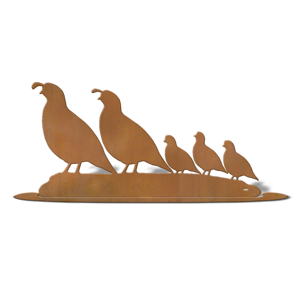 623055r - Tabletop Art - 19in x 10in - Quail Family - Rust Patina