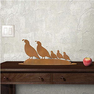 623055r - Tabletop Art - 19in x 10in - Quail Family - Rust Patina
