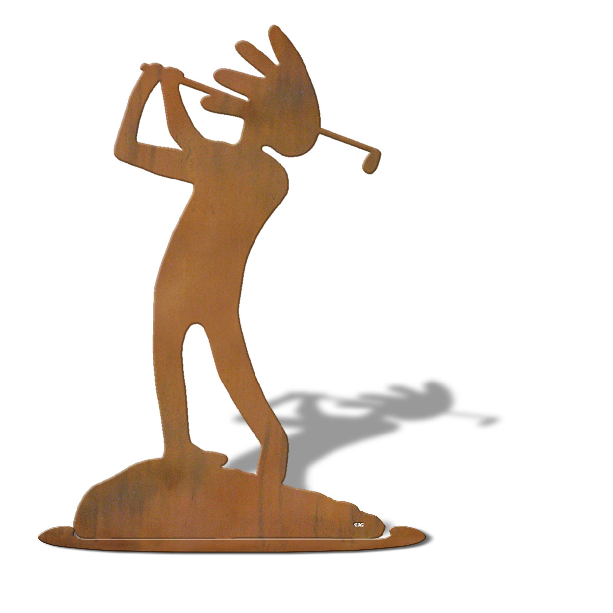 623414r - Tabletop Art - 11in x 18in - Kokopelli Golfer - Rust Patina