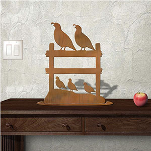 623417r - Tabletop Art - 14in x 18in - Quail Fence - Rust Patina