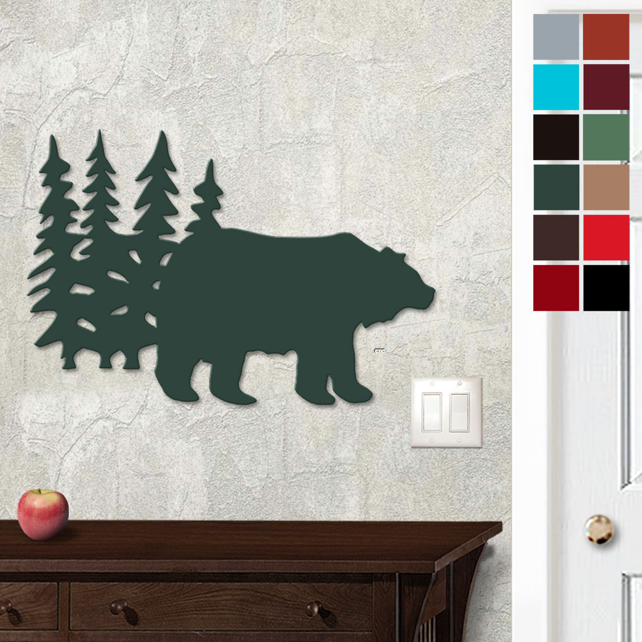 625004 - 18in or 24in Floating Metal Wall Art - Bear And Trees - Choose Color