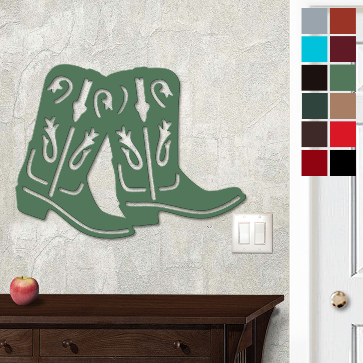 625005 - 18 or 24in Metal Wall Art - Cowboy Boots - Choose Color