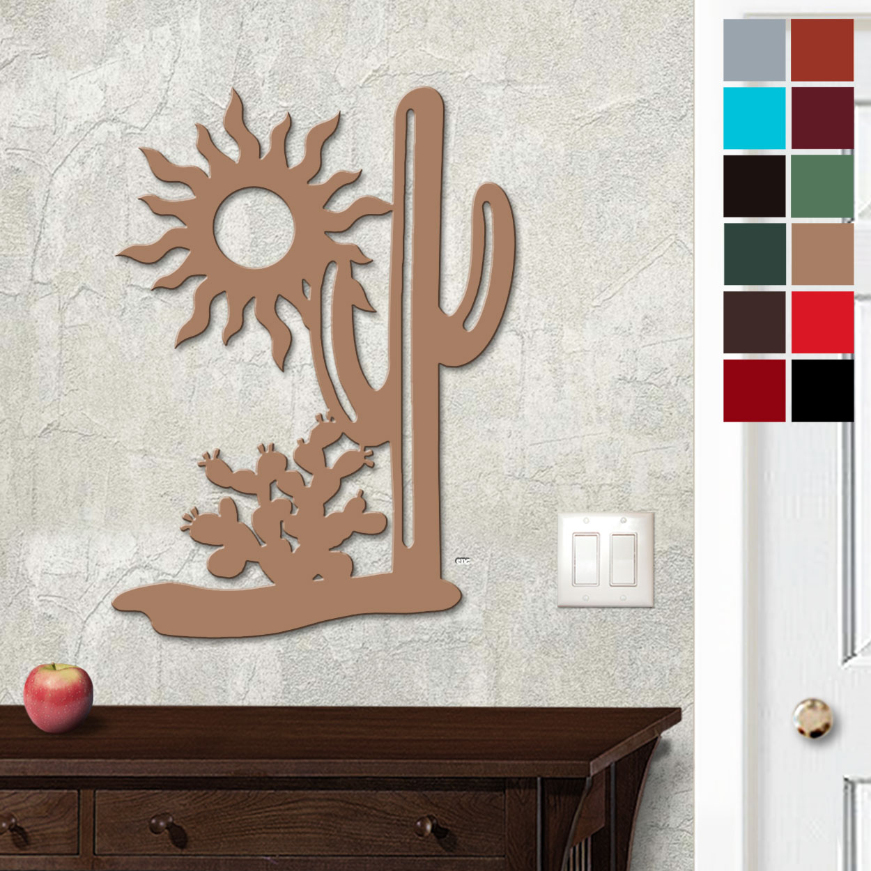 625006 - 18in or 24in Floating Metal Wall Art - Cactus Scene - Choose Color