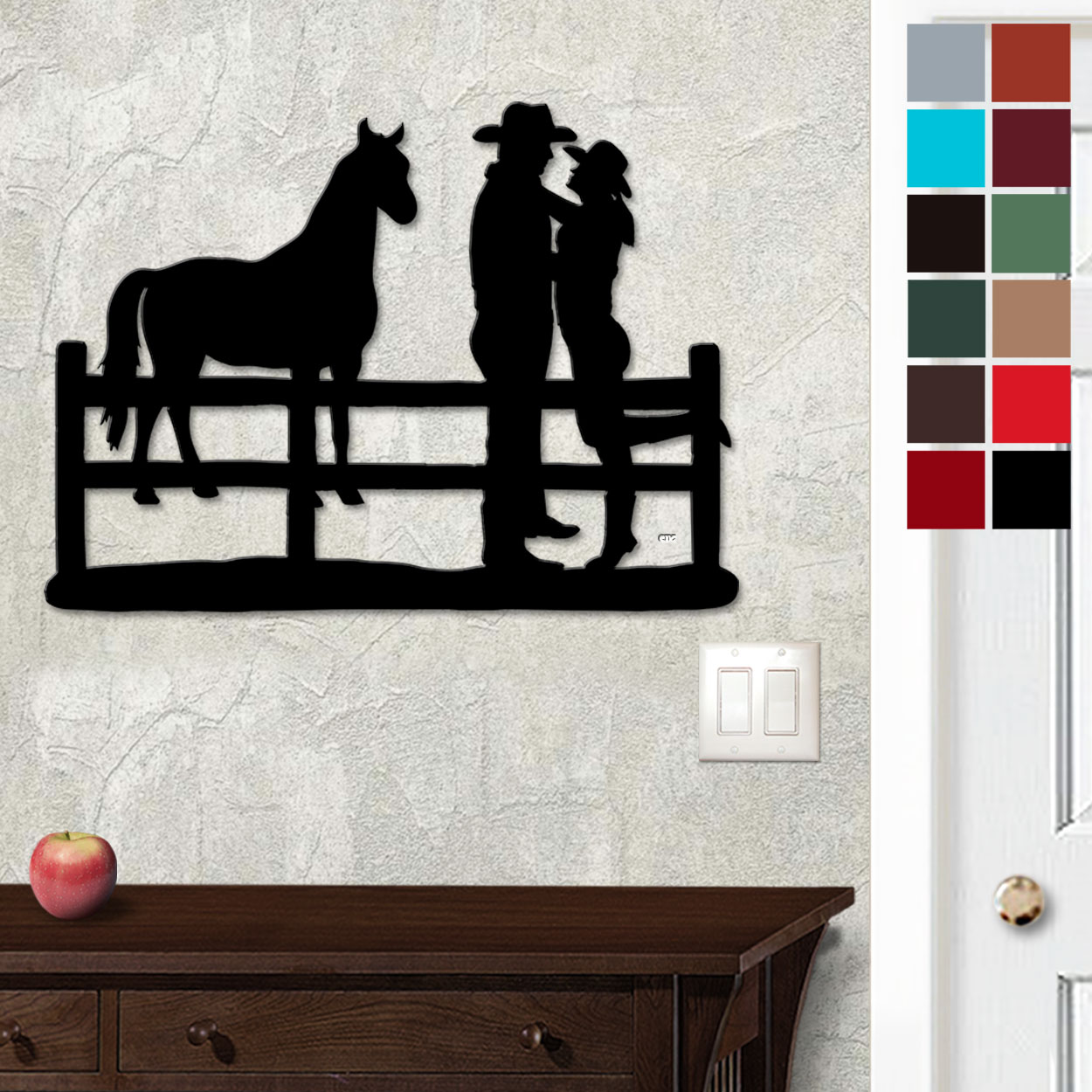 625010 - 18in or 24in Floating Metal Wall Art - Cowboy Corral - Choose Color