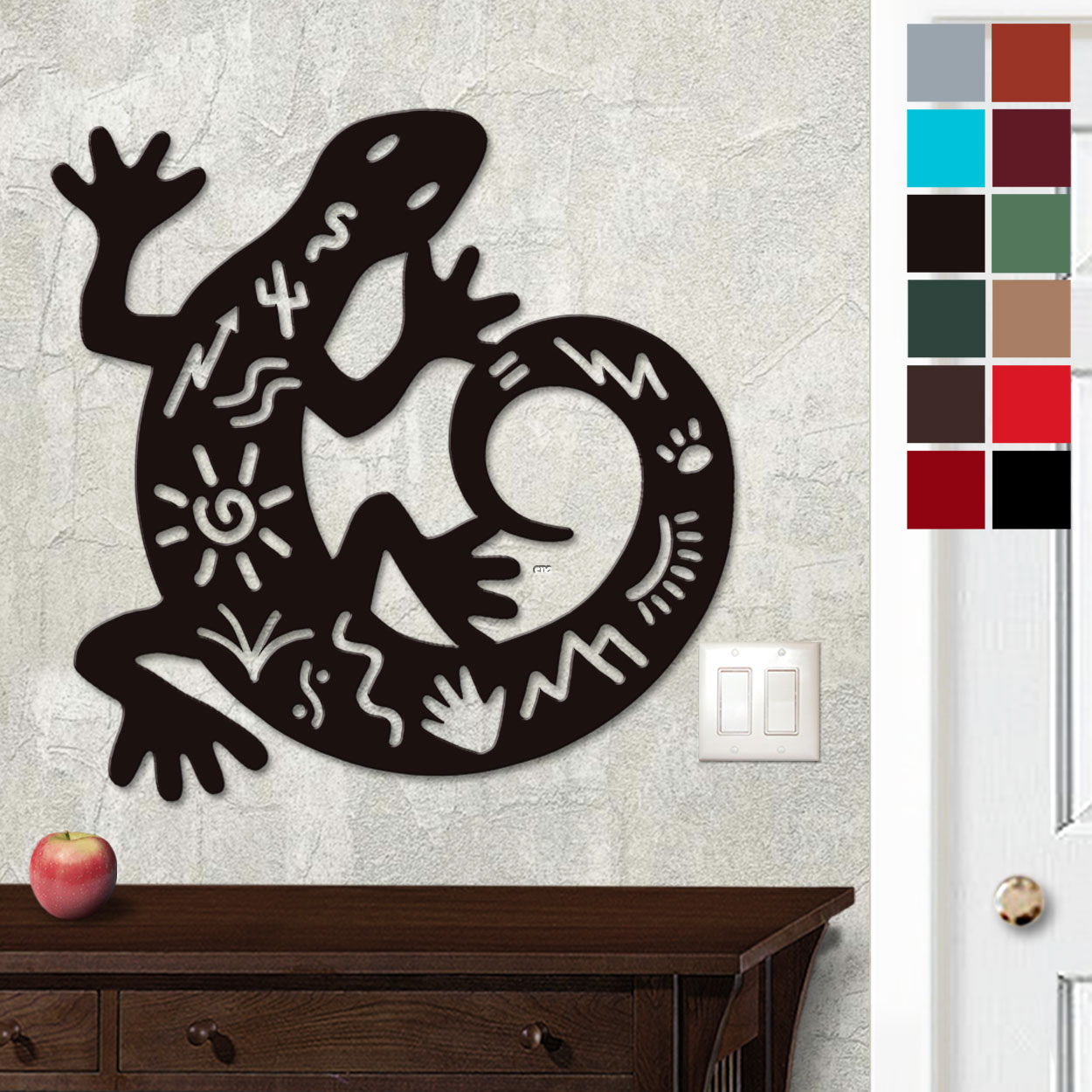 625013 - 18in or 24in Floating Metal Wall Art - Gecko Tales - Choose Color