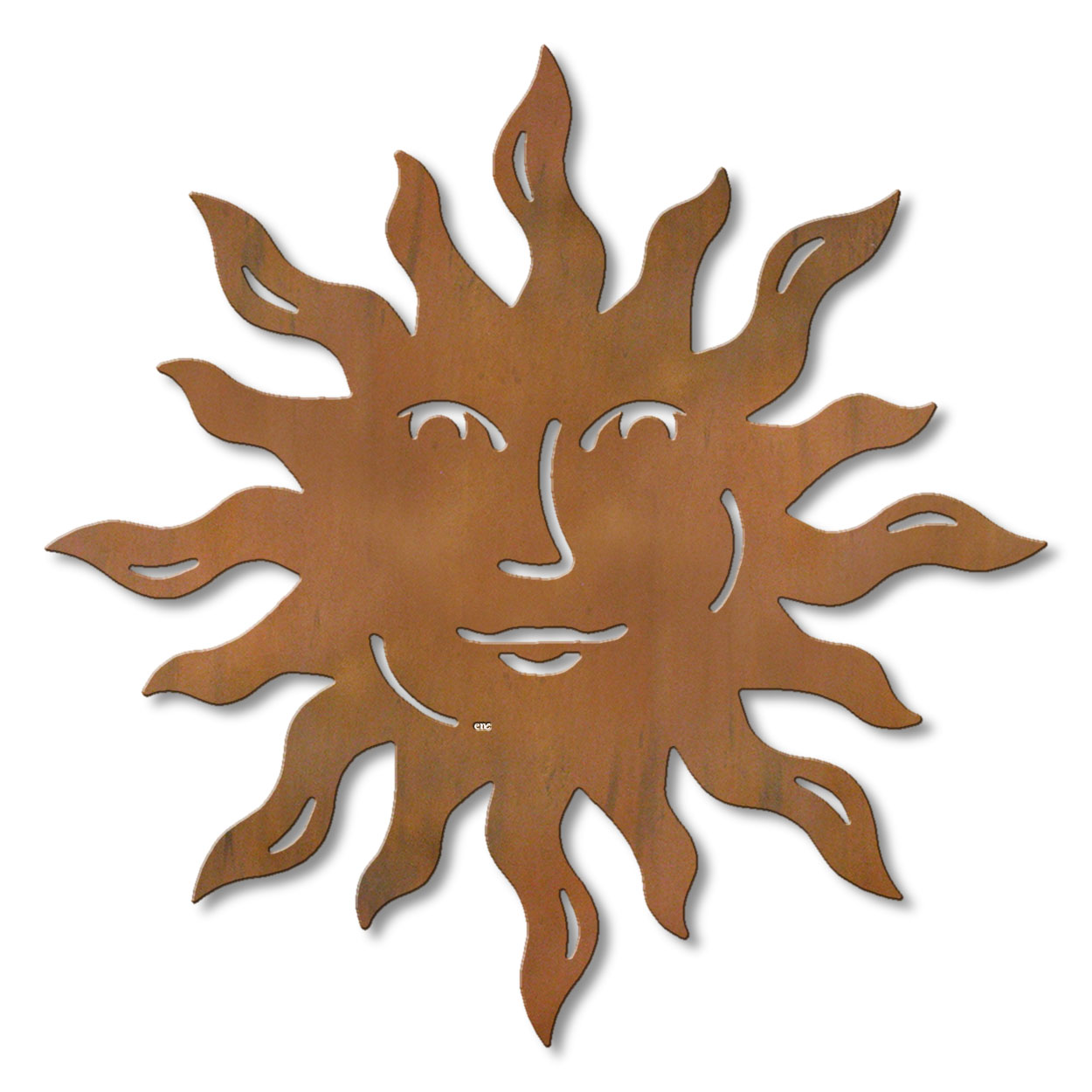 625015r - 18 or 24in Metal Wall Art - Happy Sun Face - Rust Patina