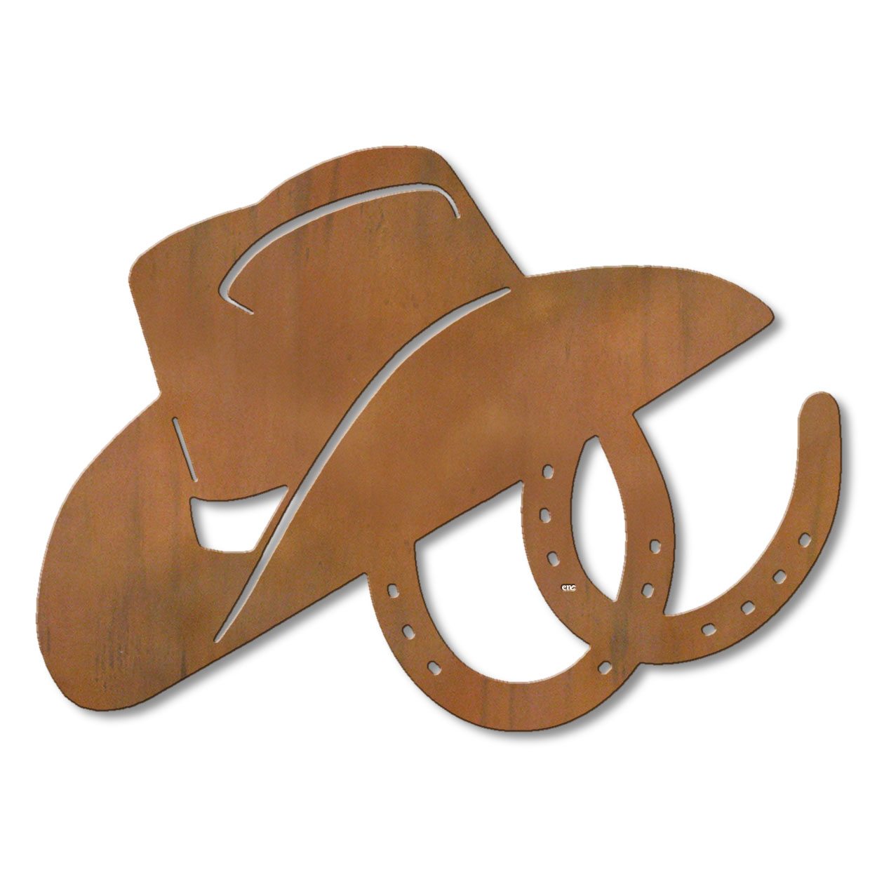 625016r - 18 or 24in Metal Wall Art - Hat And Horseshoes - Rust