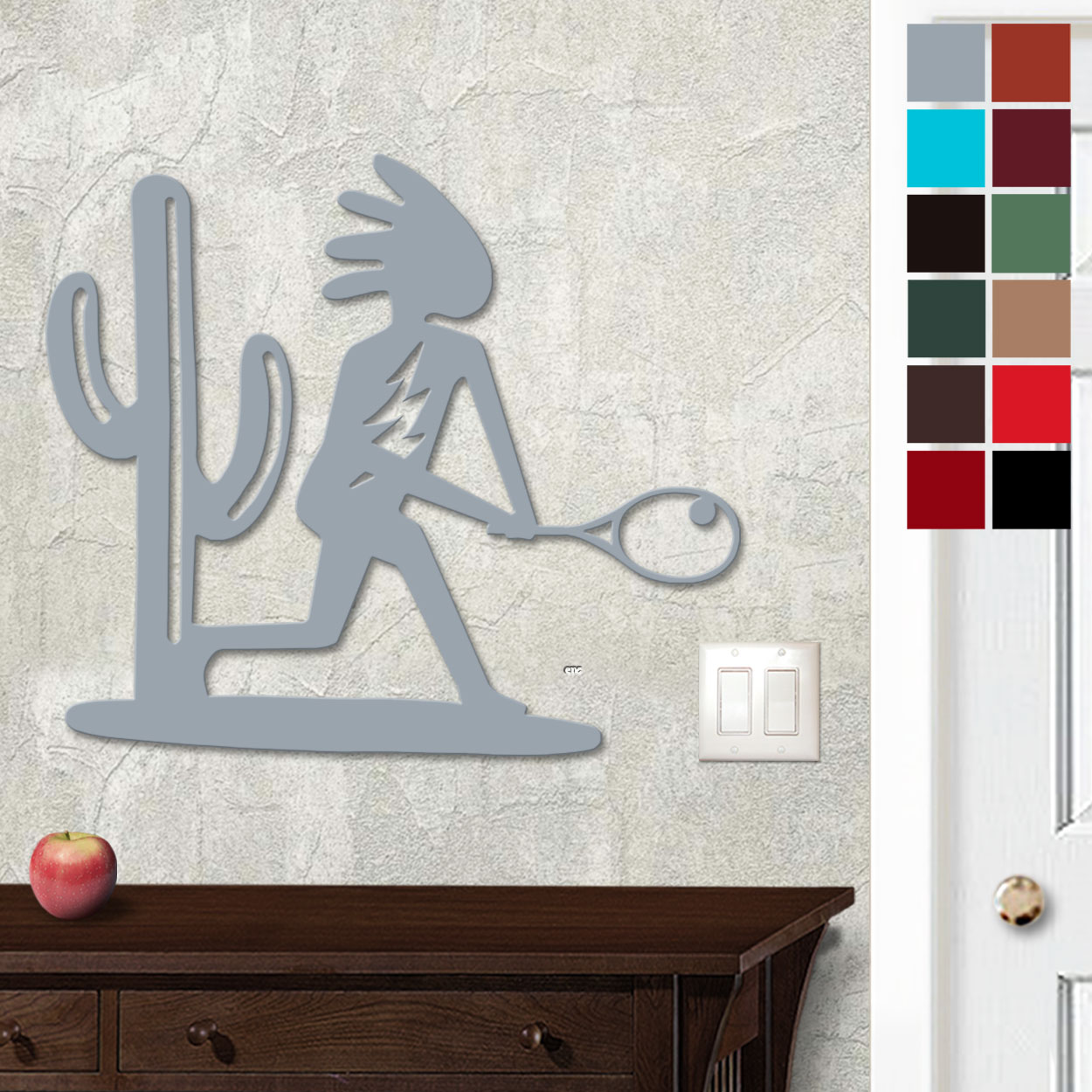 625033 - 18in or 24in Floating Metal Wall Art - Kokopelli Tennis Cactus - Choose Color